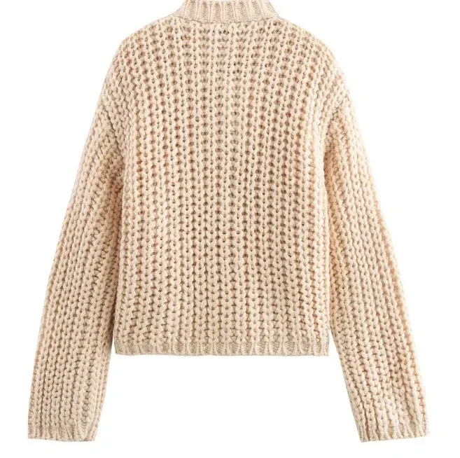 Fashionable Casual Knitted Sweater Thick Needle Cross-Border Women's round Neck Full Sleeve Summer Thin Model Knit Cardigan