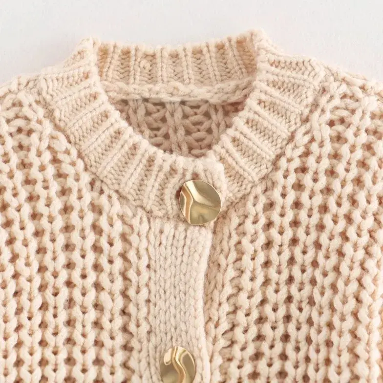 Fashionable Casual Knitted Sweater Thick Needle Cross-Border Women's round Neck Full Sleeve Summer Thin Model Knit Cardigan