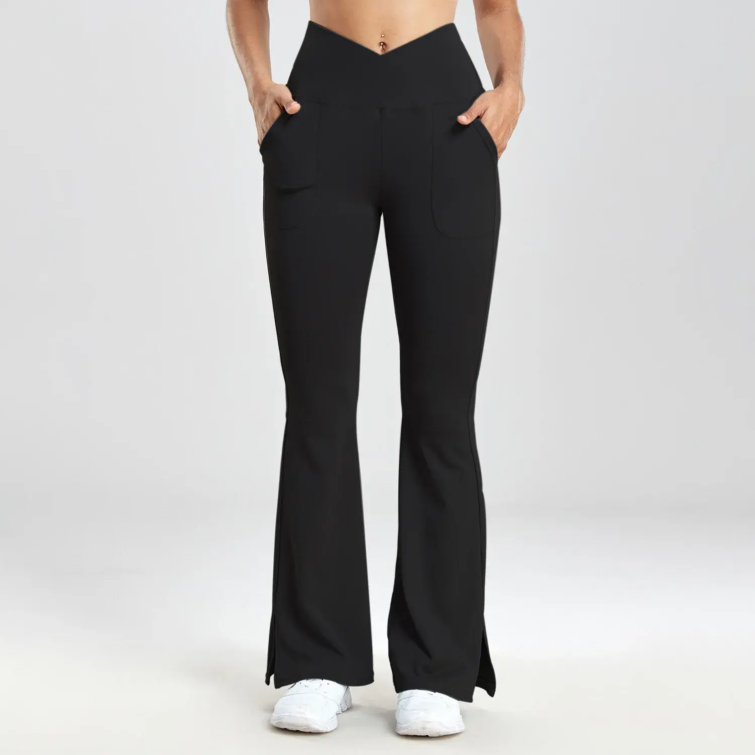Slimming High Waist Bell Bottom Pants Casual V-Shaped Split Abdomen Lifting Butt Thin Summer Material Comfortable Women Trousers