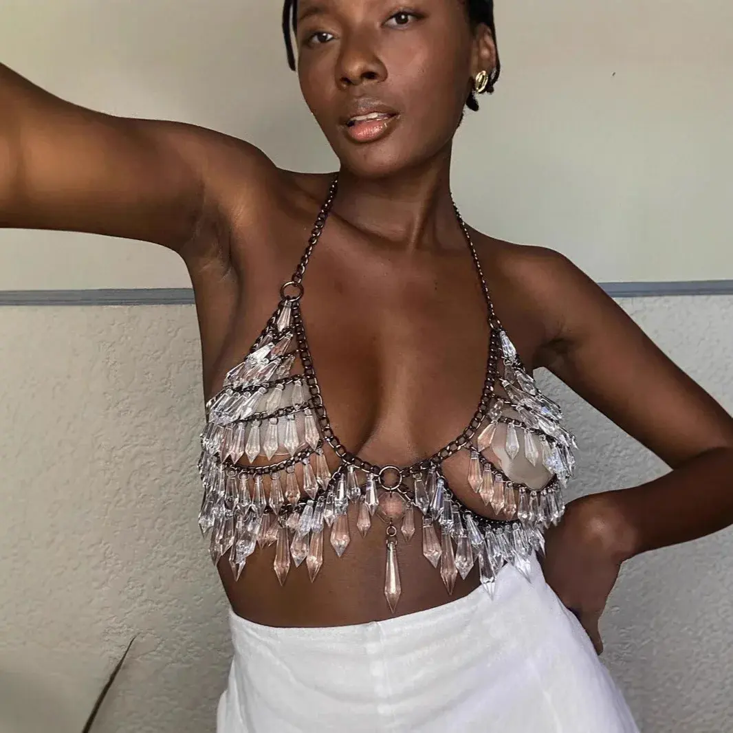 New Cross-Border Gem Vest Chain Body Jewelry Women's Fashion Accessory Versatile Stylish Chest Necklace for Various Occasions