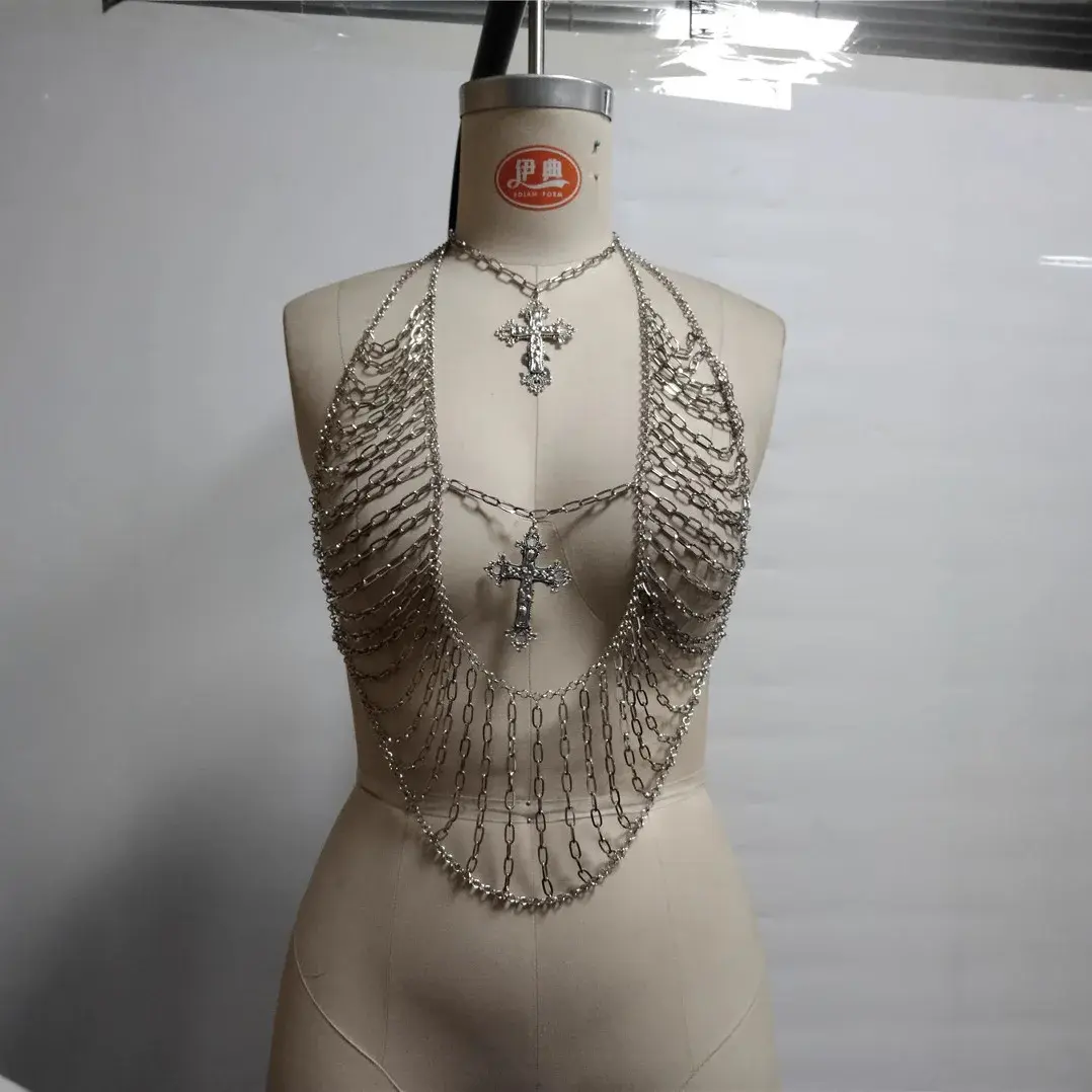 Sexy Metal Tassel Cross Chest Chain Nightclub Bridesmaid Bra Body Chain Women's Crossbody Vest Top Trendy Chinese Wholesale