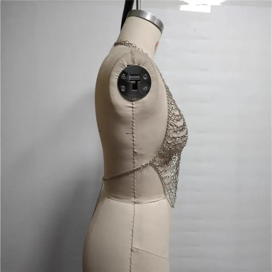 Sexy Metal Tassel Cross Chest Chain Nightclub Bridesmaid Bra Body Chain Women's Crossbody Vest Top Trendy Chinese Wholesale