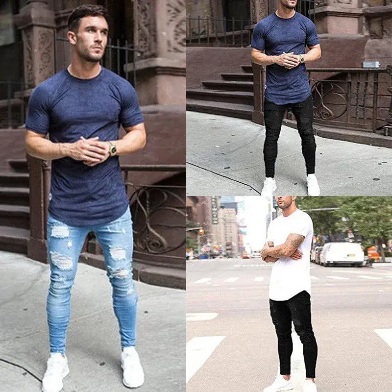Fashionable Men's Jeans New Style Tight Fit Ripped Small Footed Pants Cross Border Ebay Fast Selling Through Amazon Wish