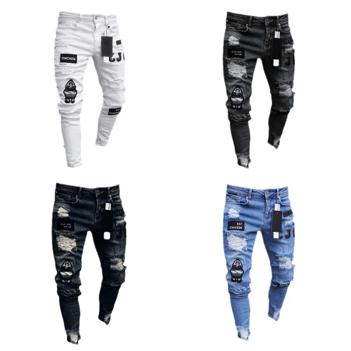 Fashionable Men's Jeans New Style Tight Fit Ripped Small Footed Pants Cross Border Ebay Fast Selling Through Amazon Wish