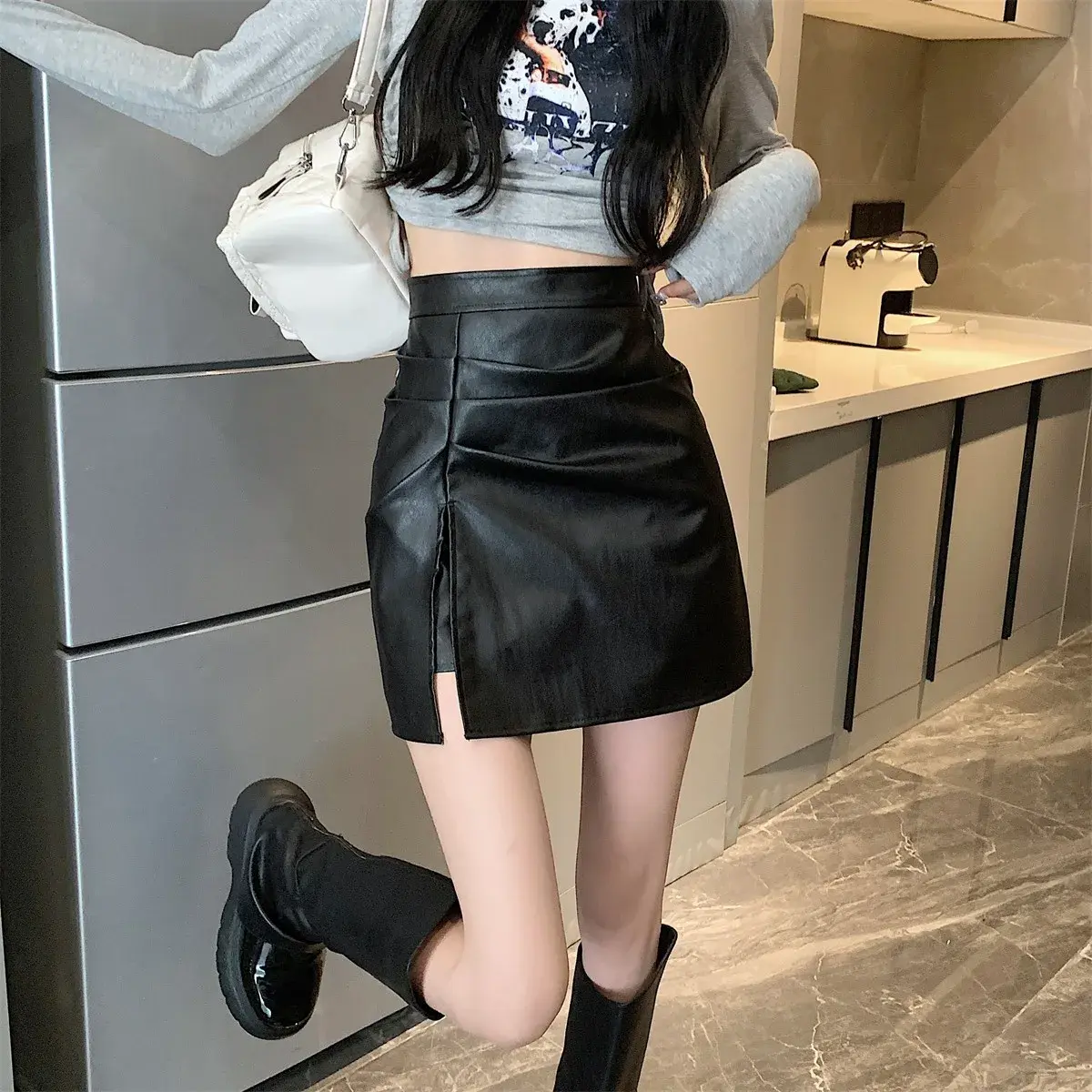 Sexy High-Waisted A- Line Bodycon Skirt Plus Size Autumn Elegant Sashiko Pure Desire Women's Half-Length Skirt