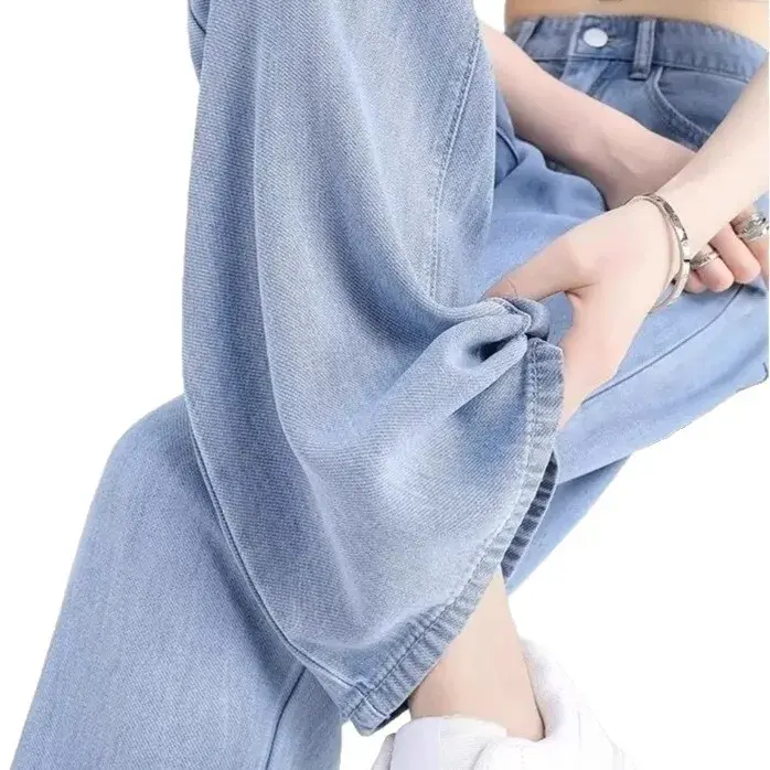 Summer Thin Tencel Wide Leg Jeans High Waist Loose Slimming Straight Ultra Thin Casual Straight Pants Women Trendy