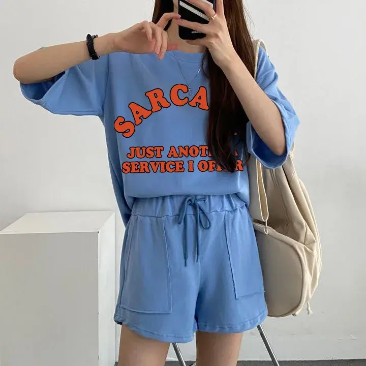 Casual Sporty Plus Size Women's Cotton Round Neck Short Sleeve Fashionable Korean Style Two Piece Suit Skirt Set