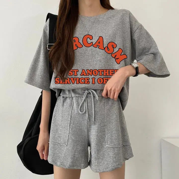Casual Sporty Plus Size Women's Cotton Round Neck Short Sleeve Fashionable Korean Style Two Piece Suit Skirt Set