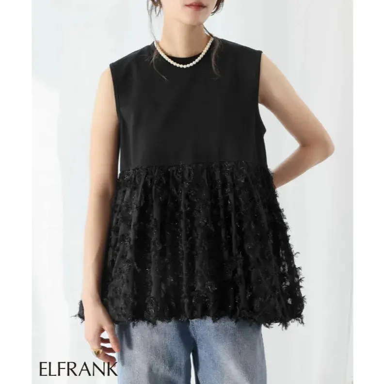 Summer New Women's Sleeveless Tassel Embroidery Fashion Doll Top Cotton Crew Neck Graphic Tee without Sleeve Doll Shirt