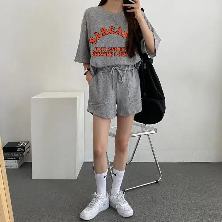 Casual Sporty Plus Size Women's Cotton Round Neck Short Sleeve Fashionable Korean Style Two Piece Suit Skirt Set