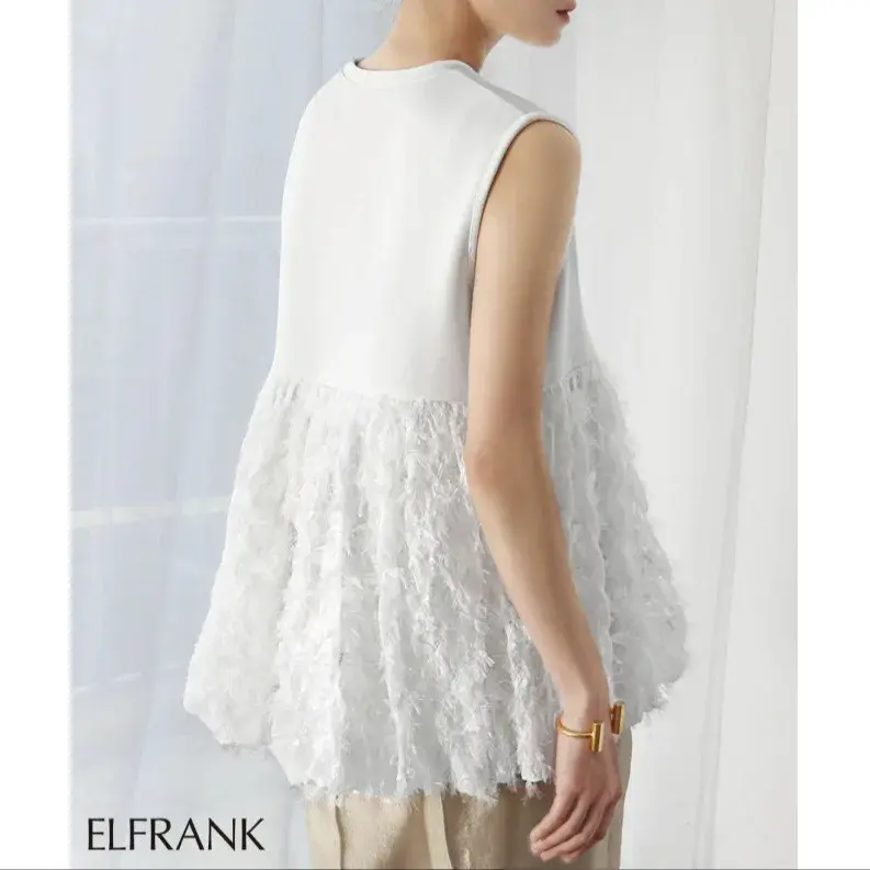 Summer New Women's Sleeveless Tassel Embroidery Fashion Doll Top Cotton Crew Neck Graphic Tee without Sleeve Doll Shirt