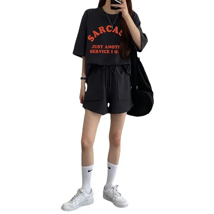 Casual Sporty Plus Size Women's Cotton Round Neck Short Sleeve Fashionable Korean Style Two Piece Suit Skirt Set