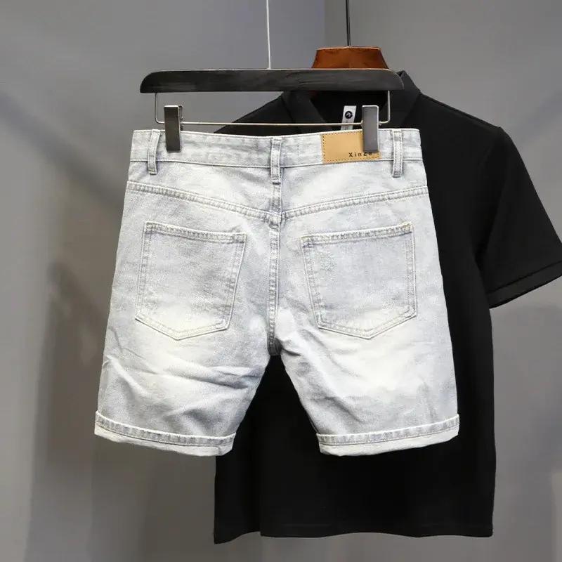 2023 Korean Style Loose Fit Men's Jeans Casual Fashion Shorts New Style Simpleshorts Male Casual Clothing