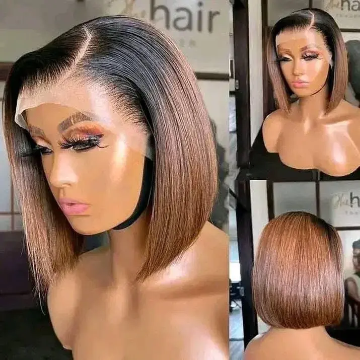 New Arrival Synthetic Fiber Wig with Front Lace Gradient Short Bob Style Direct Sale from Home Cross-Border Hair Extension