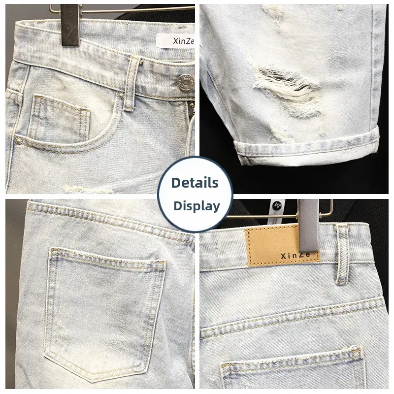 2023 Korean Style Loose Fit Men's Jeans Casual Fashion Shorts New Style Simpleshorts Male Casual Clothing
