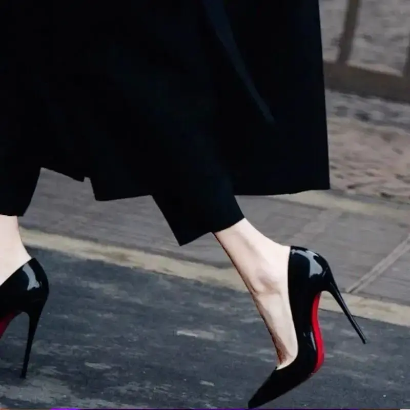 Black Elegant Sexy High Heeled Shoes Women's Patent Leather Single Shoe Spring 2024 New Style Pointed Toe Slim Heel