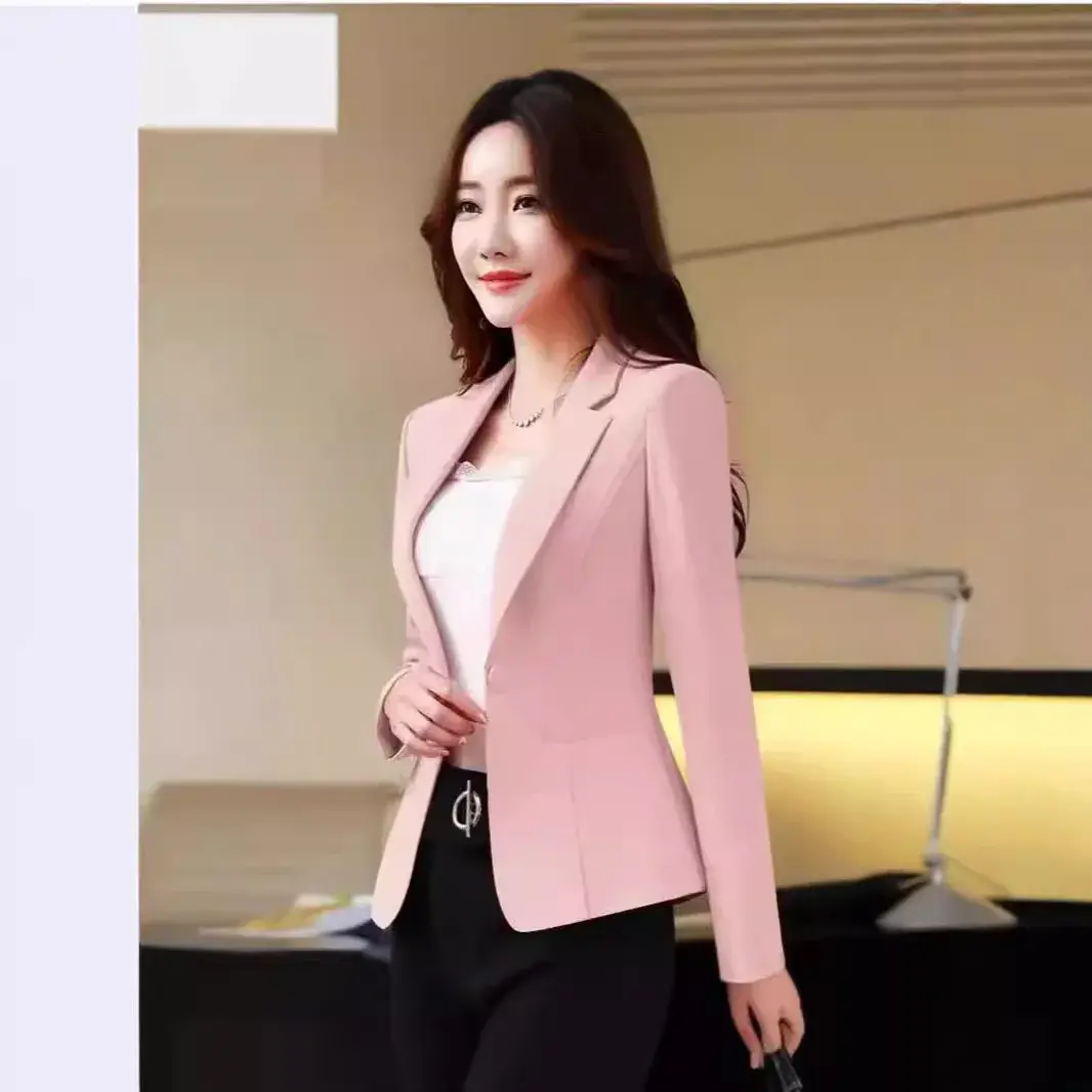 Casual Stylish Women's Small Suit Jacket Spring Autumn Korean Version Slim Fit Top Quality Polyester Fiber No Decoration