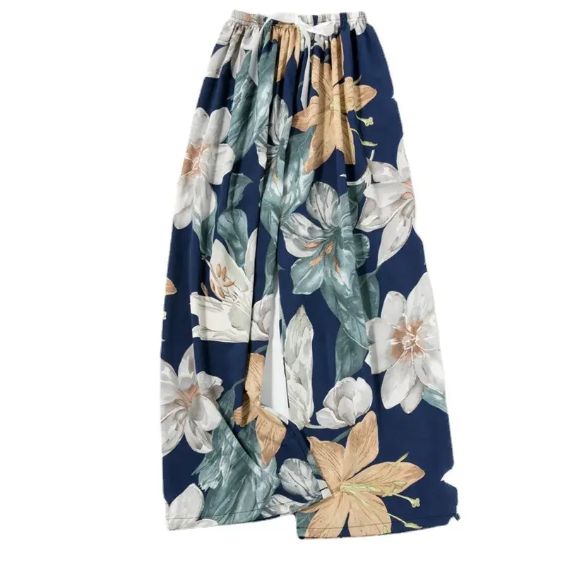 Spring Summer New Style Women's Cotton Silk Sleepwear Loose Wide Leg Pants Comfortable Thin Large Size Long Trousers