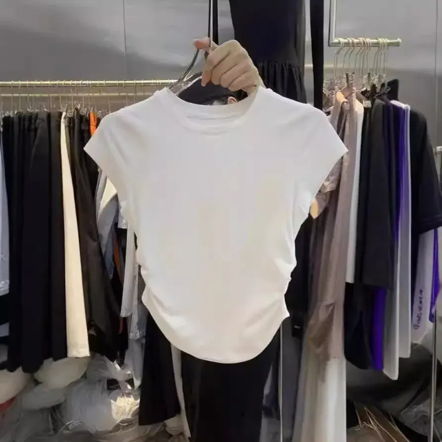 Spicy Girl Pure Desire Waist-Fitted T-Shirt Short Sleeves Women's 2024 Summer New Solid Color Base Round Neck Slims You And Smoo