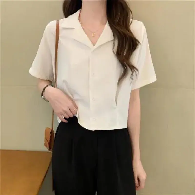 Elegant Short Sleeve Shirt Women's Design Korean Style Suit Collar Short Top Beautiful Shirt Fashionable And Stylish