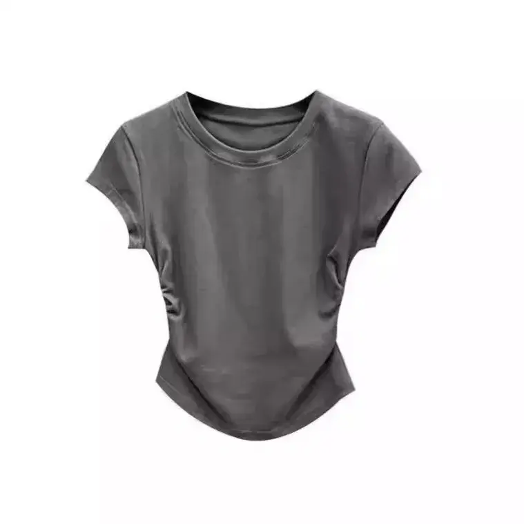 Spicy Girl Pure Desire Waist-Fitted T-Shirt Short Sleeves Women's 2024 Summer New Solid Color Base Round Neck Slims You And Smoo