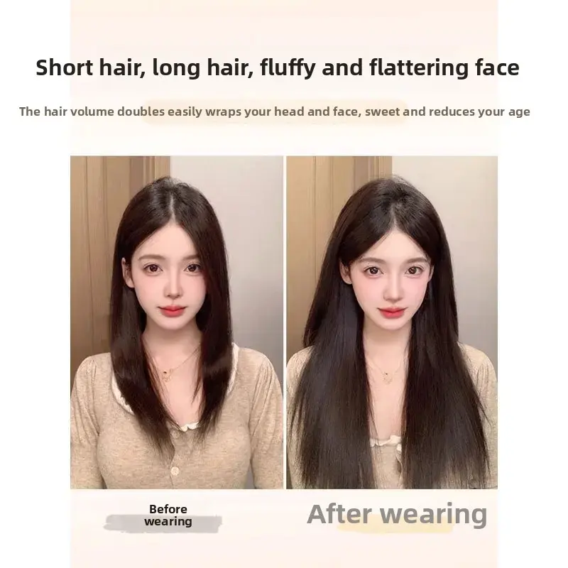Lightweight Seamless One-Piece Wig Hair Extension Cover Grey Hair Thickening Real Hair Top Cap Wig for Women