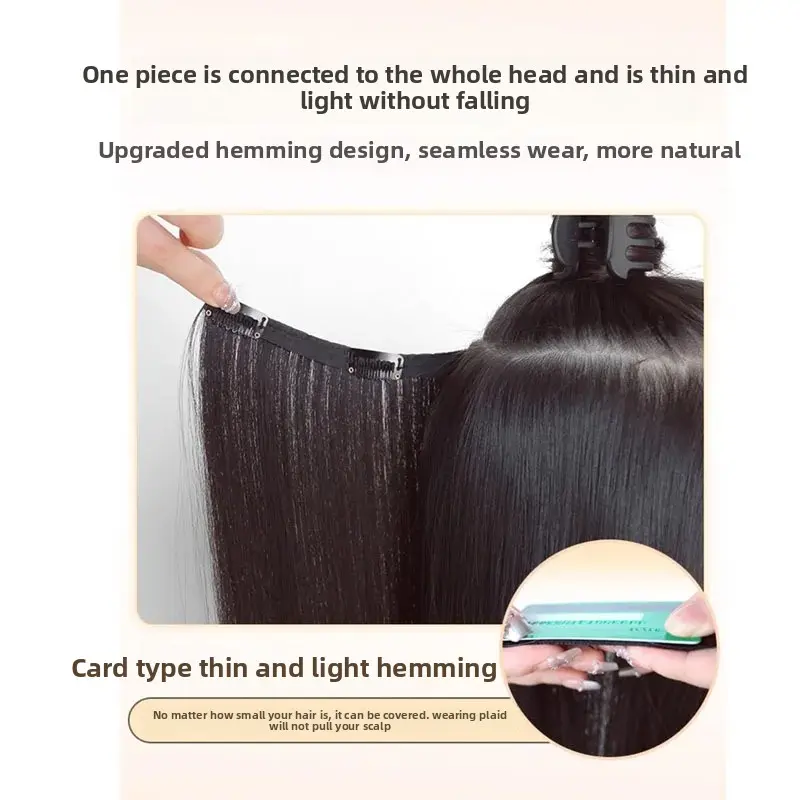 Lightweight Seamless One-Piece Wig Hair Extension Cover Grey Hair Thickening Real Hair Top Cap Wig for Women