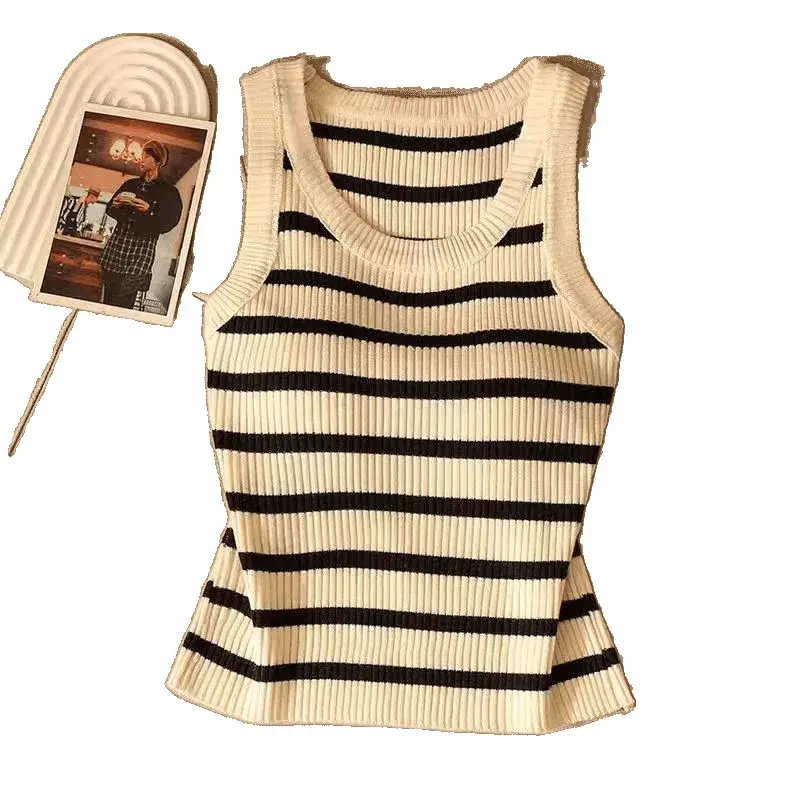 Hot Sale Of The Season New Women's Slim Fit Striped Knitted Tank Top Summer Outdoor Wear Base Shirt Layering Vest Top Fashionabl