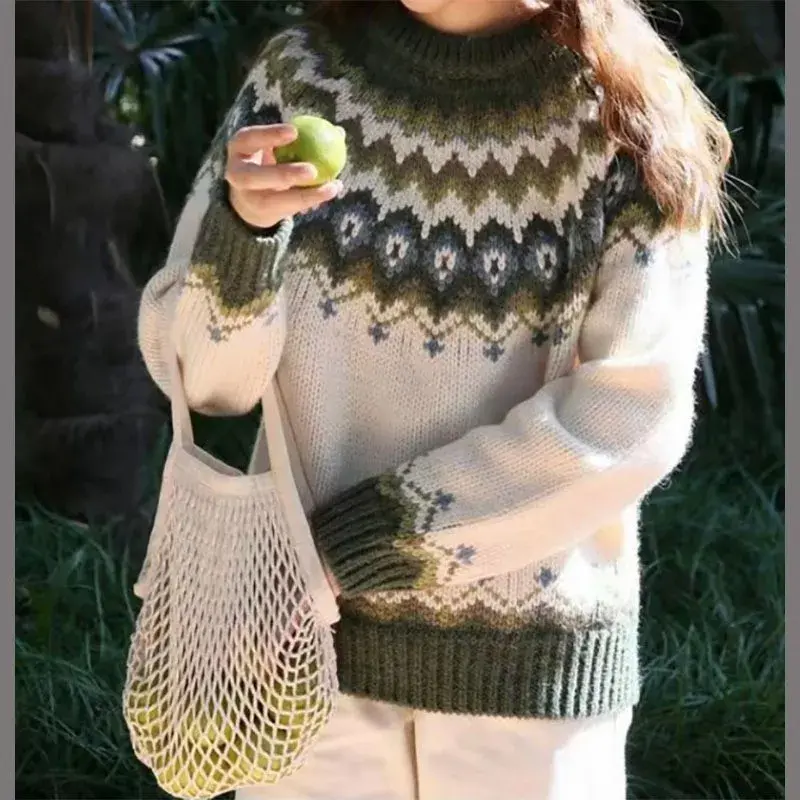 Loose Fashionable Women's Crew Neck Pullover Knitwear Color Block Sweater New Arrival Wish Bestseller Comfortable Casual Top