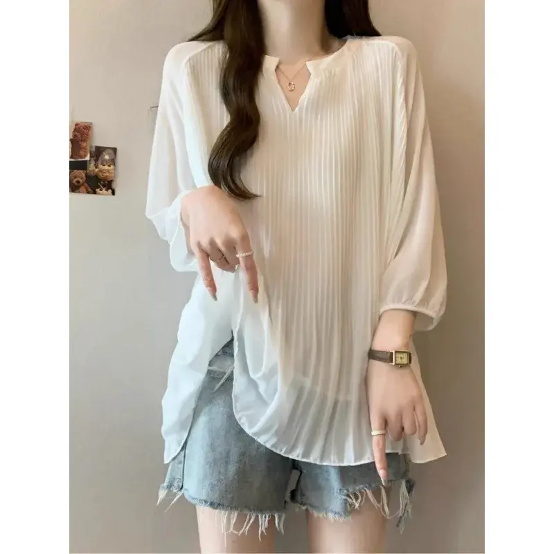 Plus Size French Style Casual Slimming Summer Fashion Solid Color Ruffle Sleeve Top for Heavy Women up to 250 Pounds