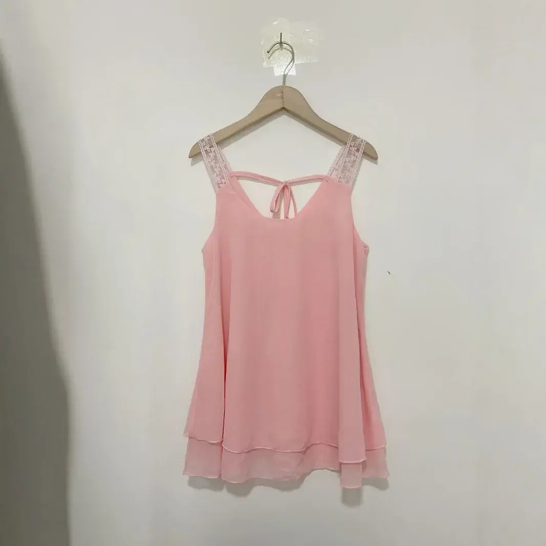 Sexy Lace Top for Women with Shoulder Straps Fashionable Versatile Outerwear Independent Station Wish Polyester Blend Vest Tank