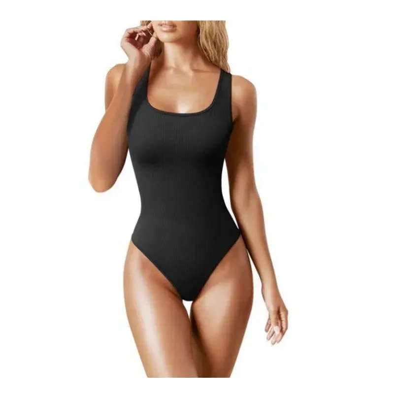 Amazon Summer Best Selling Women's Clothing U-Neck Sleeveless Vest Tight Body Conjunto De Malla Europea Y Americana