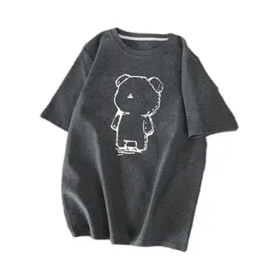 Women's Loose-Fit Short-Sleeve T-Shirt 2022 Korean Style Summer Bear Medium-Length Versatile Top Ins Trendy Cotton Crew Neck