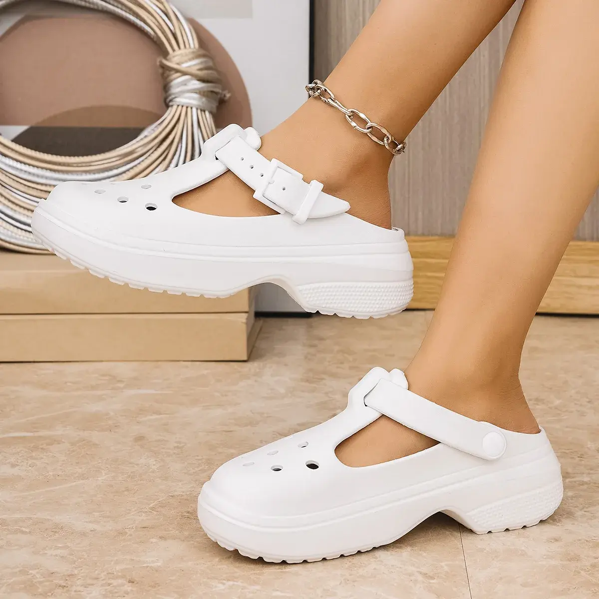 2025 New Mary Jane Clog Shoes Women's Casual Indoor Outdoor Beach Sandals Open Toe Slip-On EVA Comfortable Ladies Slippers