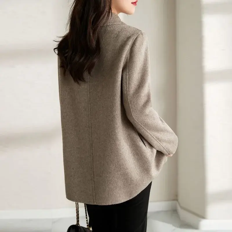 Plus Size Women's Woolen Coat Slim Fit Long Mid-Length Turn-down Collar Small Size Outerwear Autumn Winter Fashion Casual Top