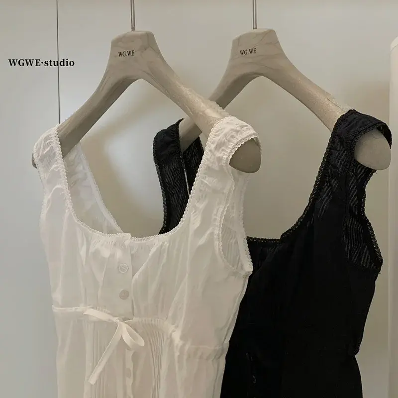 Pure Desire Sexy Lace Trim V-Neck Sleeveless Vest Slim Fit Summer Patchwork Women's Top Cotton Material Fashionable Vest