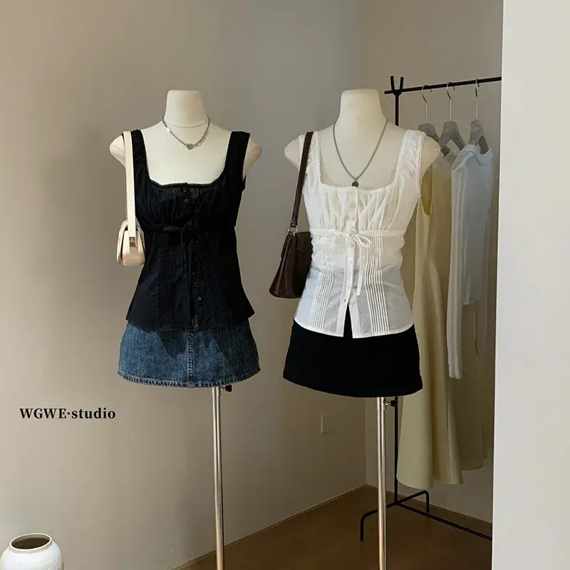 Pure Desire Sexy Lace Trim V-Neck Sleeveless Vest Slim Fit Summer Patchwork Women's Top Cotton Material Fashionable Vest