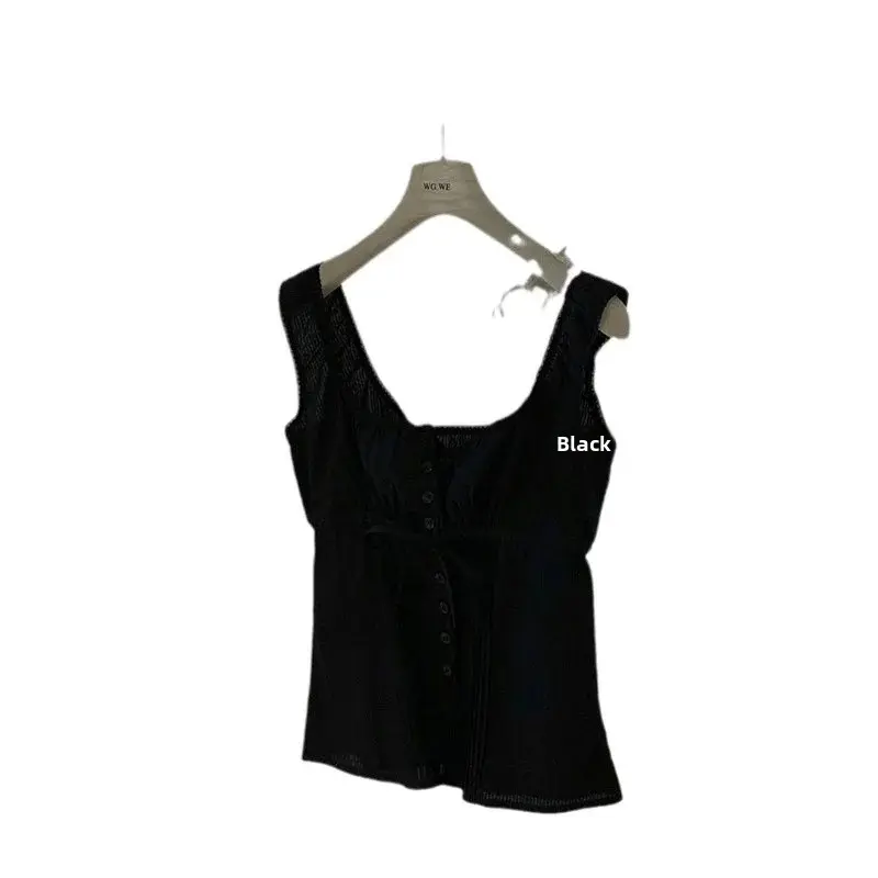 Pure Desire Sexy Lace Trim V-Neck Sleeveless Vest Slim Fit Summer Patchwork Women's Top Cotton Material Fashionable Vest