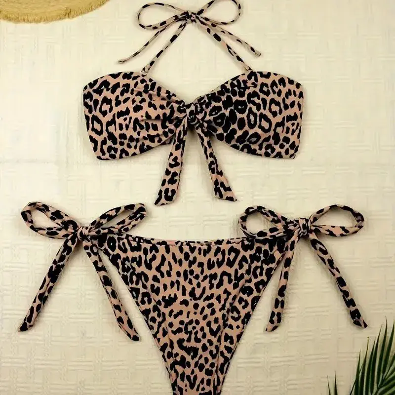 Sexy Print Bikini Set Leopard Patterned Two-Piece Swimsuit Cross-Border Strapless Swimwear for Women from Mainland China
