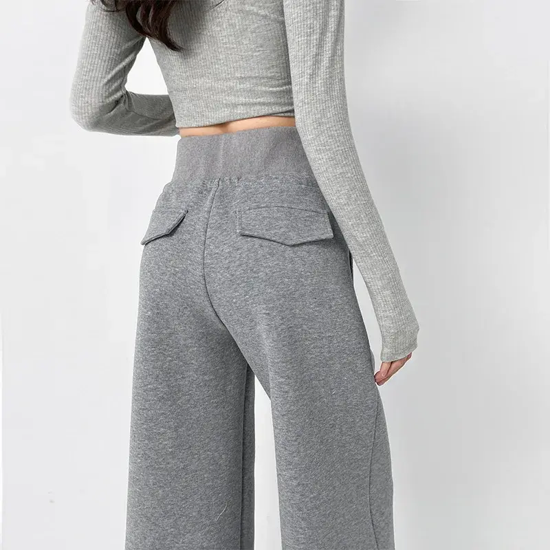 High Waist Antenna Waist Casual Sports Pants Women's Spring Autumn Loose Slimming Wide Leg Pants Double Partition Style