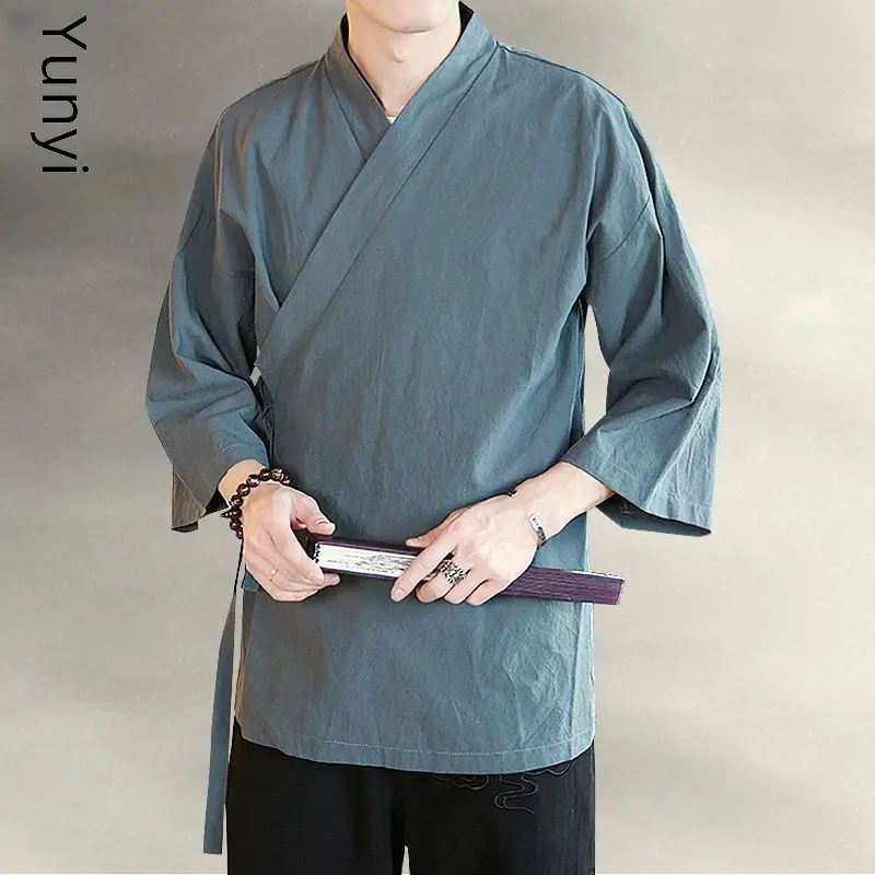 Summer Thin Seven-point Sleeve Cardigan Jacket Trendy Chinese Style Men's Casual Short Sleeve Manteau Hanfu Jacket