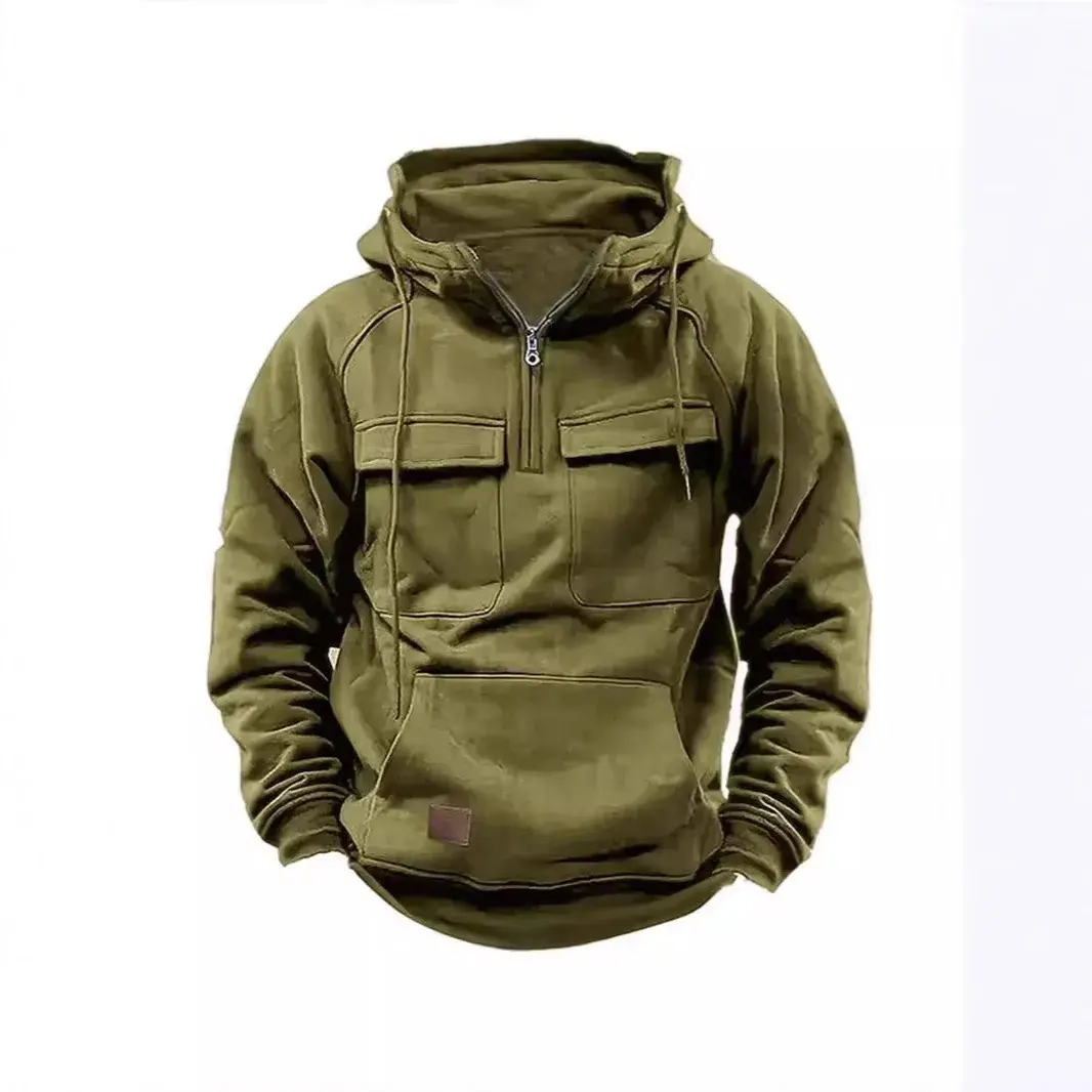2024 New Men's Sweatshirt Hooded Zipper Multi-Pocket Pullover Casual Sporty Japanese Style Loose Fit Spring Autumn