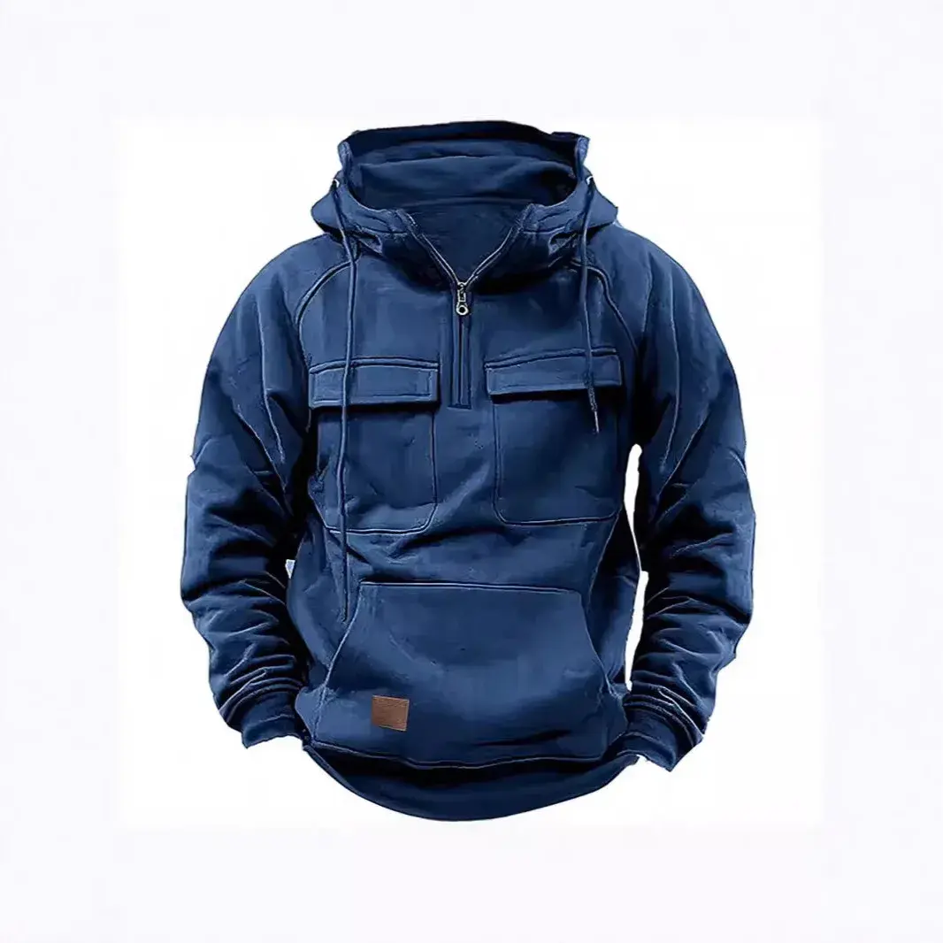 2024 New Men's Sweatshirt Hooded Zipper Multi-Pocket Pullover Casual Sporty Japanese Style Loose Fit Spring Autumn