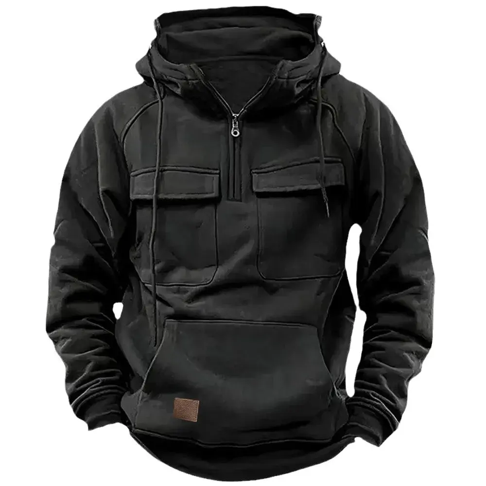 2024 New Men's Sweatshirt Hooded Zipper Multi-Pocket Pullover Casual Sporty Japanese Style Loose Fit Spring Autumn