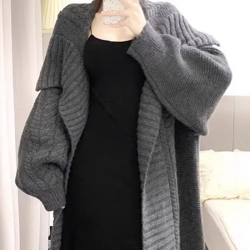 Loose Knitted Open Cardigan Sweater Long Lapel Lazy Style Fashionable Korean Version New Model Women's Pullover Shirt