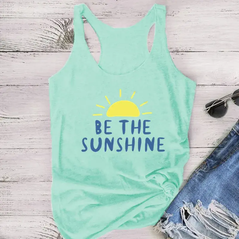 Cross-Border Amazon Wish Women's Sunshine Pattern Printing Sleeveless T-Shirt Vest Polyester Fiber American Retro Style
