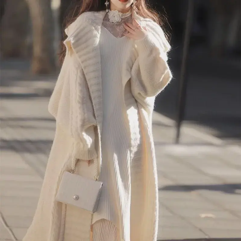 Loose Knitted Open Cardigan Sweater Long Lapel Lazy Style Fashionable Korean Version New Model Women's Pullover Shirt