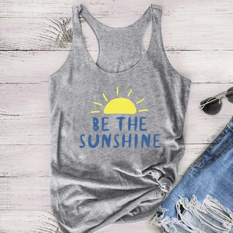 Cross-Border Amazon Wish Women's Sunshine Pattern Printing Sleeveless T-Shirt Vest Polyester Fiber American Retro Style