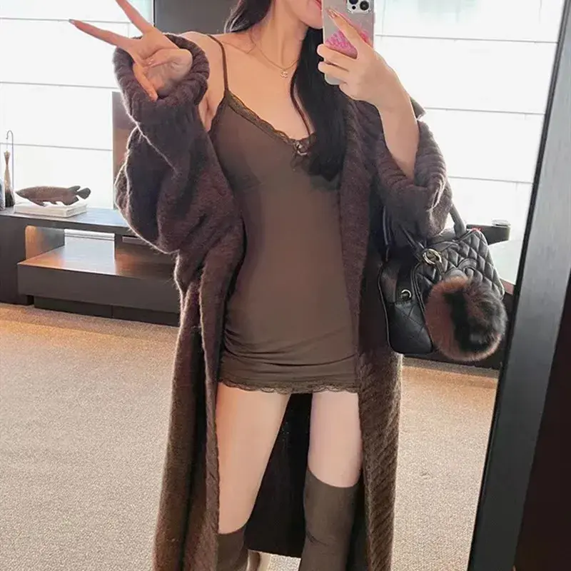 Loose Knitted Open Cardigan Sweater Long Lapel Lazy Style Fashionable Korean Version New Model Women's Pullover Shirt