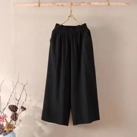 High Waist Wide Leg Cotton Linen Pants for Middle-Aged And Elderly Women Summer New Style Loose plus Size Casual Mom Clothes